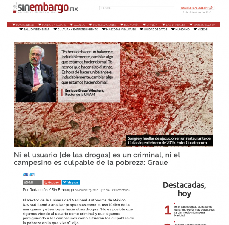 Lee más sobre el artículo Ni el usuario [de las drogas] es un criminal, ni el campesino es culpable de la pobreza: Graue