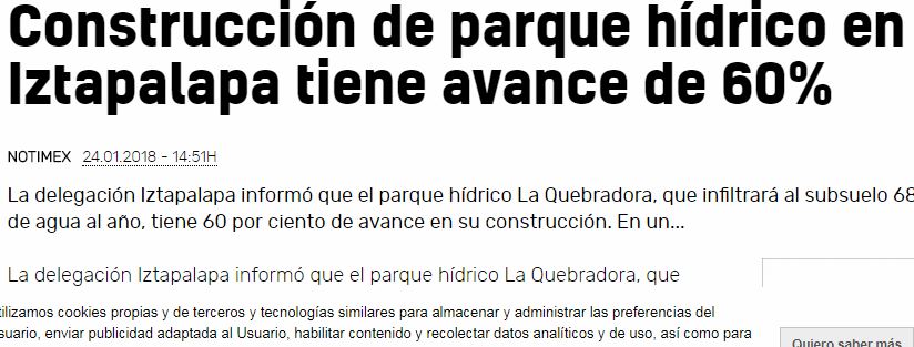 Lee más sobre el artículo Construcción de parque hídrico en Iztapalapa tiene avance de 60%