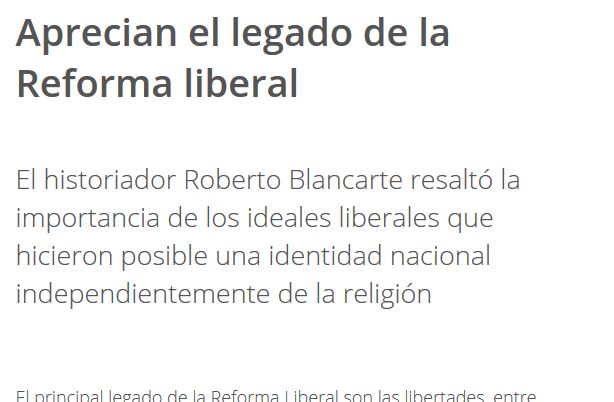 Lee más sobre el artículo Aprecian el legado de la Reforma liberal