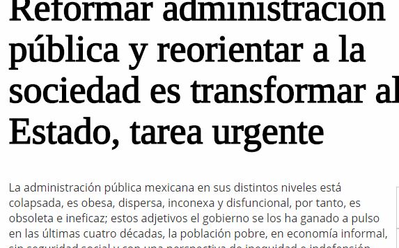 Lee más sobre el artículo Reformar administración pública y reorientar a la sociedad es transformar al Estado, tarea urgente