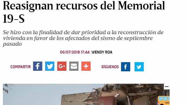 Lee más sobre el artículo Reasignan recursos del Memorial 19-S