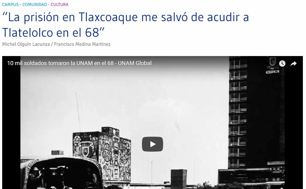 Lee más sobre el artículo “La prisión en Tlaxcoaque me salvó de acudir a Tlatelolco en el 68”