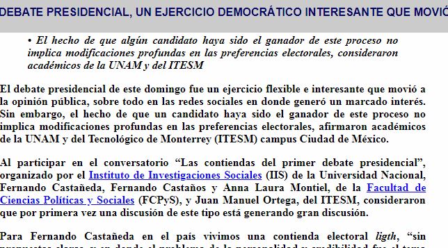 Lee más sobre el artículo DEBATE PRESIDENCIAL, UN EJERCICIO DEMOCRÁTICO INTERESANTE QUE MOVIÓ A LA OPINIÓN PÚBLICA