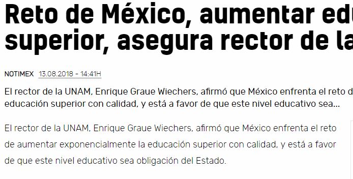 Lee más sobre el artículo Reto de México, aumentar educación superior, asegura rector de la UNAM