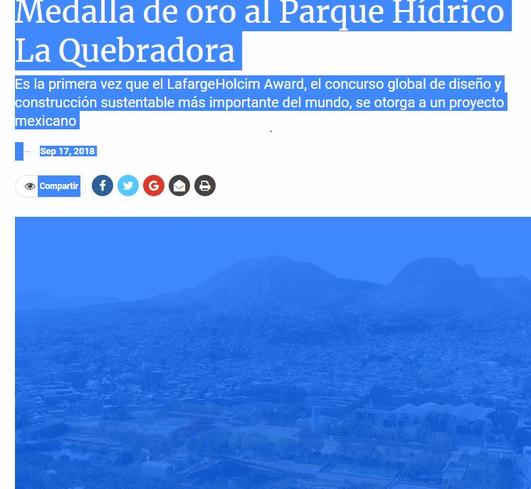 Lee más sobre el artículo Medalla de oro al Parque Hídrico La Quebradora