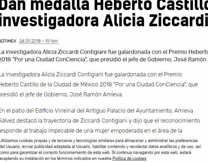 Lee más sobre el artículo Dan medalla Heberto Castillo 2018 a investigadora Alicia Ziccardi