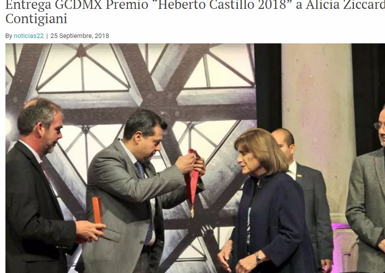 Lee más sobre el artículo Entrega GCDMX Premio “Heberto Castillo 2018” a Alicia Ziccardi Contigiani