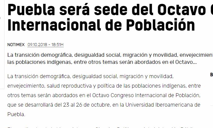 Lee más sobre el artículo Puebla será sede del Octavo Congreso Internacional de Población