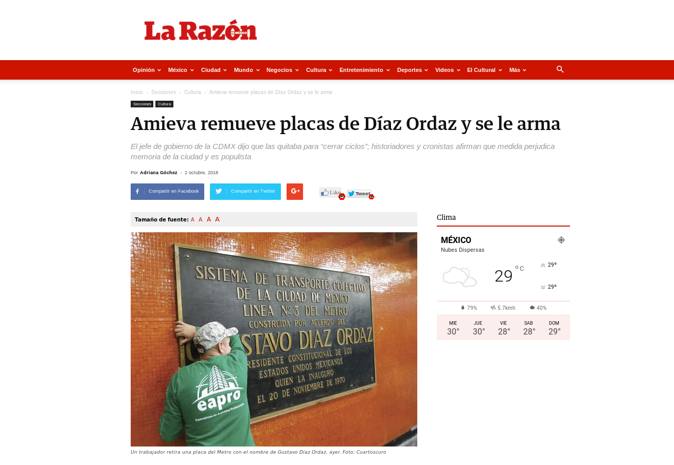 Lee más sobre el artículo Amieva remueve placas de Díaz Ordaz y se le arma