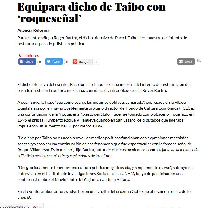 Lee más sobre el artículo Equipara dicho de Taibo con ‘roqueseñal’