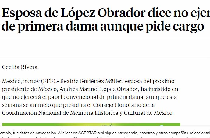 Lee más sobre el artículo Esposa de López Obrador dice no ejercerá de primera dama aunque pide cargo