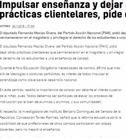 Lee más sobre el artículo Impulsar enseñanza y dejar atrás prácticas clientelares, pide diputado