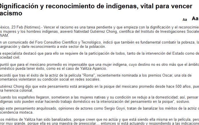 Lee más sobre el artículo El fenómeno Yalitzia exhibe qué tanto le cuesta al mexicano aceptar el triunfo de un indígena: Natividad Gutiérrez Chong.