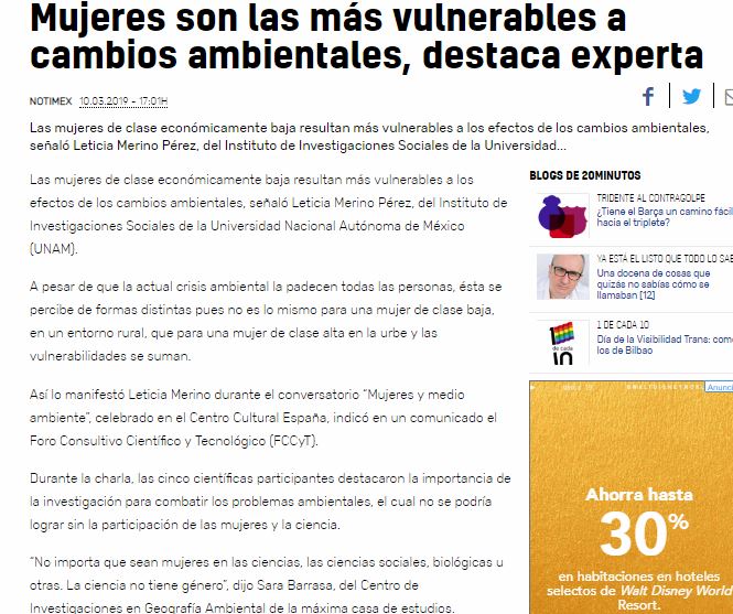 Lee más sobre el artículo Mujeres son las más vulnerables a cambios ambientales, destaca experta