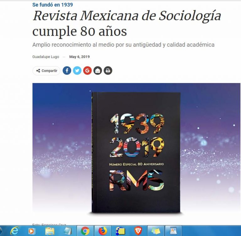 Lee más sobre el artículo Revista Mexicana de Sociología cumple 80 años