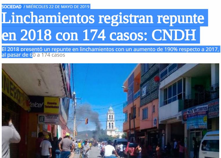 Lee más sobre el artículo Linchamientos registran repunte en 2018 con 174 casos: CNDH