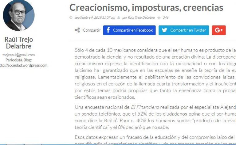 Lee más sobre el artículo Creacionismo, imposturas, creencias