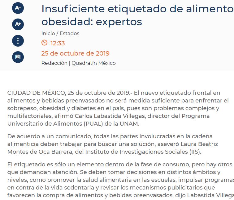 Lee más sobre el artículo Insuficiente etiquetado de alimentos para enfrentar obesidad: expertos