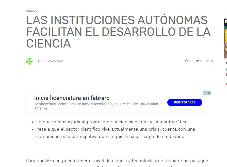 Lee más sobre el artículo Las instituciones autónomas facilitan el desarrollo de la ciencia