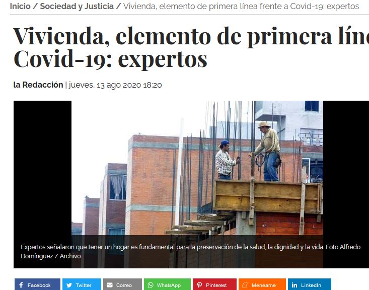 Lee más sobre el artículo Vivienda, elemento de primera línea frente a Covid-19: expertos