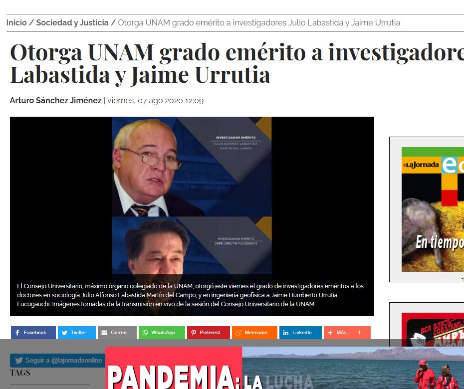 Lee más sobre el artículo Otorga UNAM grado emérito a investigadores Julio Labastida y Jaime Urrutia