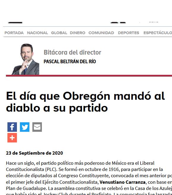 Lee más sobre el artículo El día que Obregón mandó al diablo a su partido