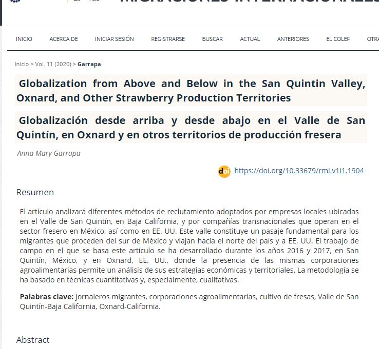 Lee más sobre el artículo Globalización desde arriba y desde abajo en el Valle de San Quintín, en Oxnard y en otros territorios de producción fresera