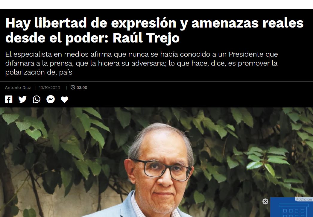 Lee más sobre el artículo Hay libertad de expresión y amenazas reales desde el poder: Raúl Trejo