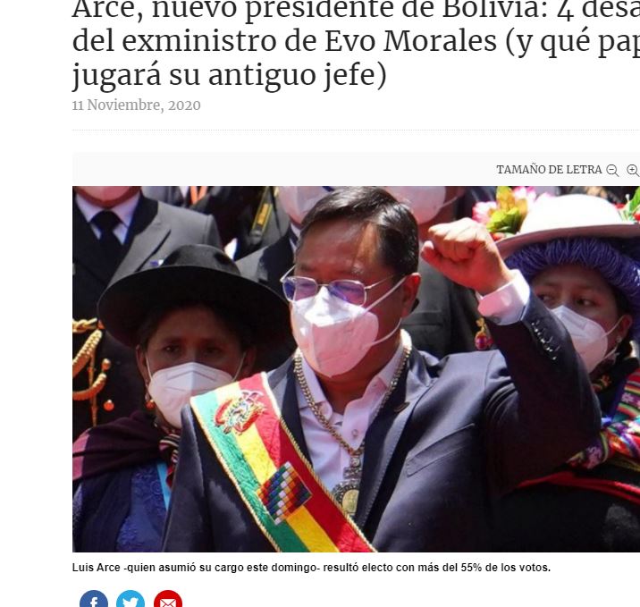 Lee más sobre el artículo Arce, nuevo presidente de Bolivia: 4 desafíos del exministro de Evo Morales (y qué papel jugará su antiguo jefe)