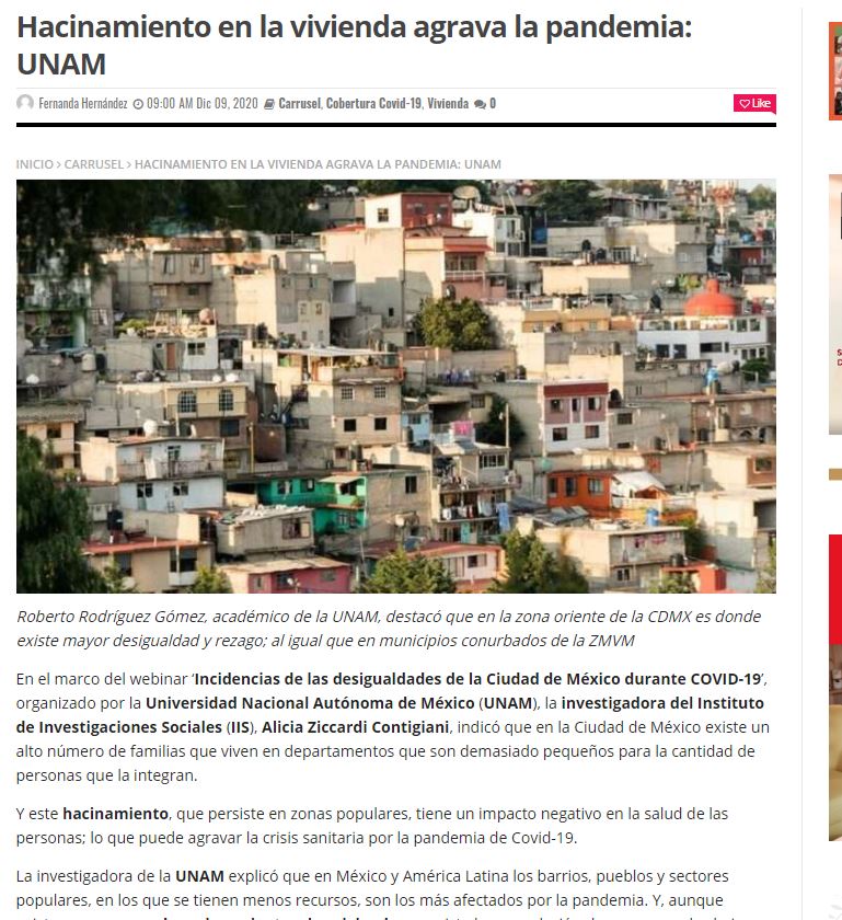 Lee más sobre el artículo Hacinamiento en la vivienda agrava la pandemia: UNAM