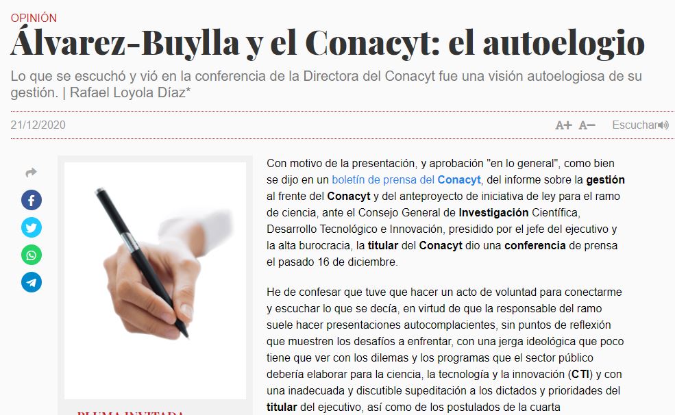 Lee más sobre el artículo Álvarez-Buylla y el Conacyt: el autoelogio