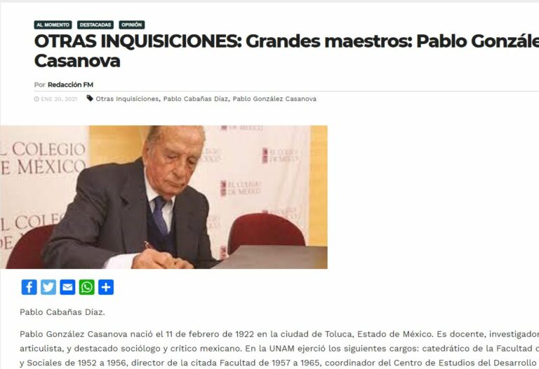 Lee más sobre el artículo OTRAS INQUISICIONES: Grandes maestros: Pablo González Casanova