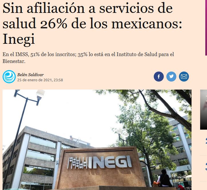 Lee más sobre el artículo “Sin afiliación a servicios de salud 26% de los mexicanos: Inegi