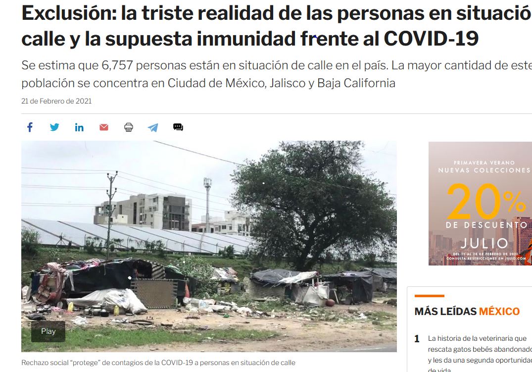 Lee más sobre el artículo Exclusión: la triste realidad de las personas en situación de calle y la supuesta inmunidad frente al COVID-19