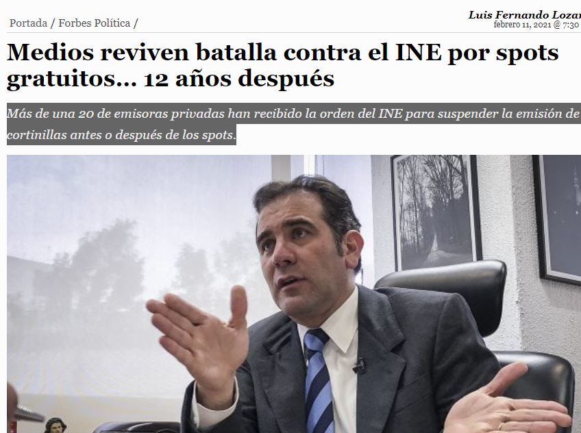 Lee más sobre el artículo Medios reviven batalla contra el INE por spots gratuitos… 12 años después