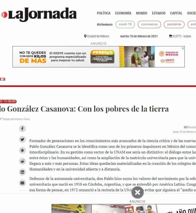 Lee más sobre el artículo Pablo González Casanova: Con los pobres de la tierra