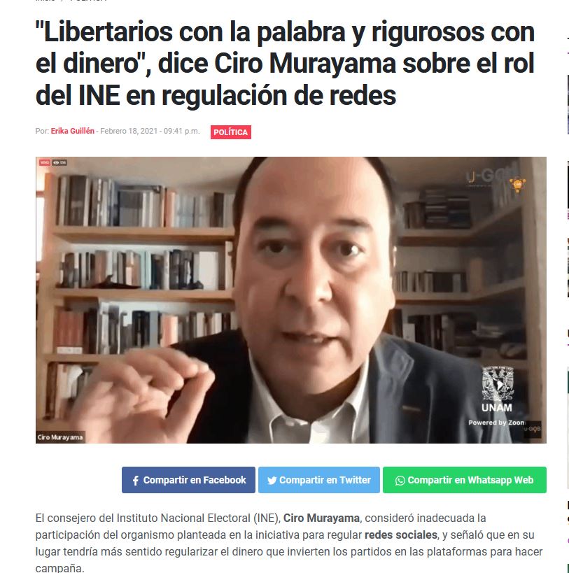 Lee más sobre el artículo Libertarios con la palabra y rigurosos con el dinero”, dice Ciro Murayama sobre el rol del INE en …