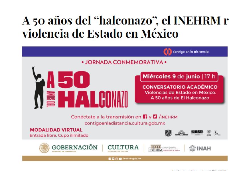 Lee más sobre el artículo A 50 años del “halconazo”, el INEHRM revisará la violencia de Estado en México