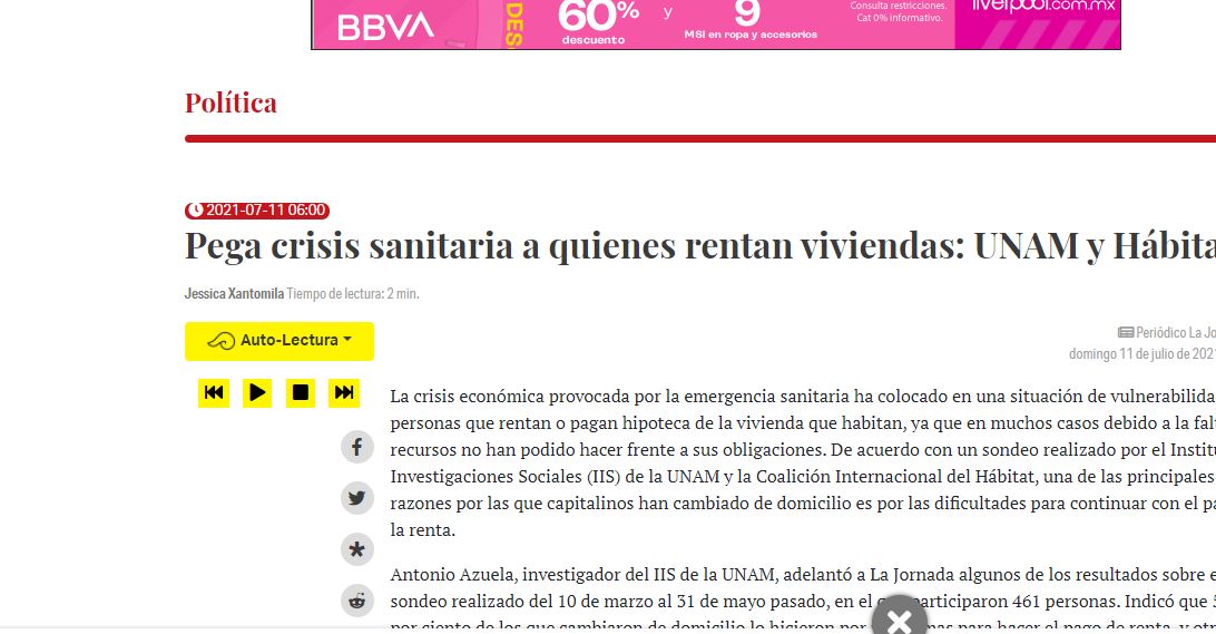 Lee más sobre el artículo Pega crisis sanitaria a quienes rentan viviendas: UNAM y Hábitat