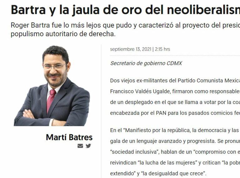 Lee más sobre el artículo Bartra y la jaula de oro del neoliberalismo