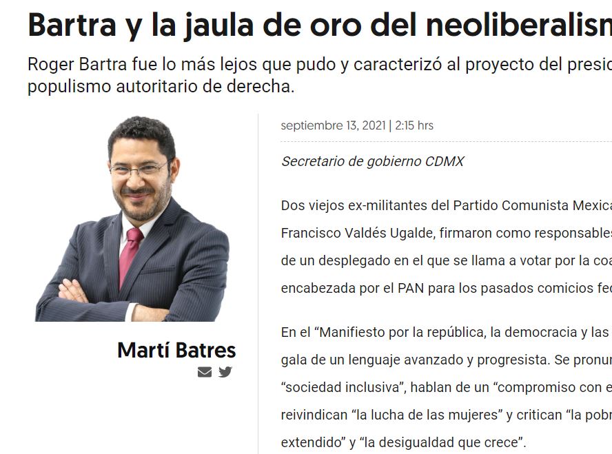 Lee más sobre el artículo Bartra y la jaula de oro del neoliberalismo