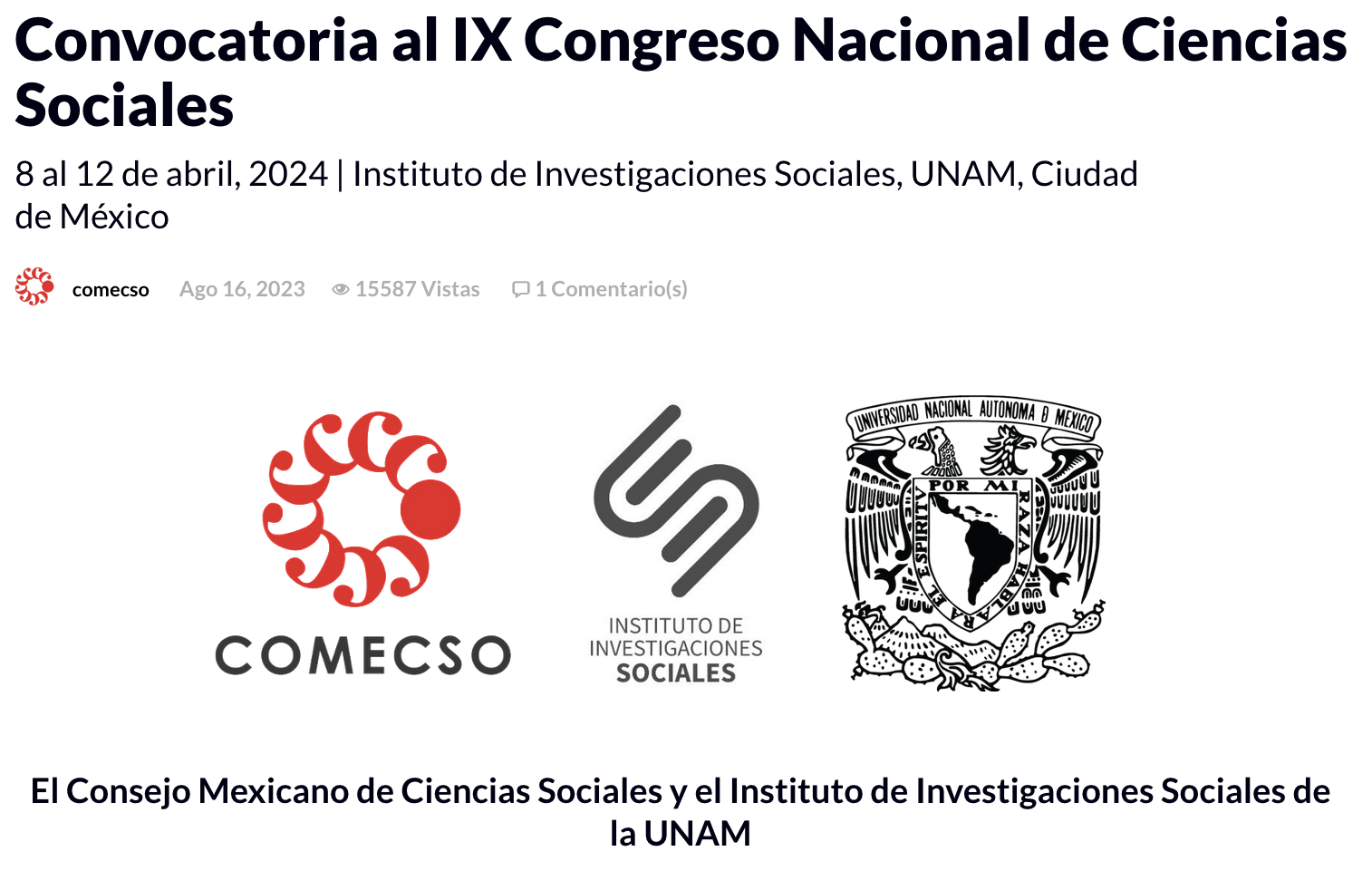 Lee más sobre el artículo Convocatoria al IX Congreso Nacional de Ciencias Sociales