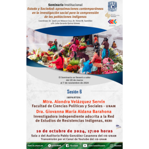 Sesión 6 del Seminario Institucional Estado y Sociedad: aproximaciones contemporáneas en la investigación social para la comprensión de las poblaciones indígenas @ Sala 2 del Auditorio Pablo González Casanova