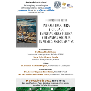 Presentación del dossier: Infraestructura y ciudad: empresas, obra pública y demandas sociales en México, S. XIX y XX @ Sala 2 del Auditorio Pablo González Casanova